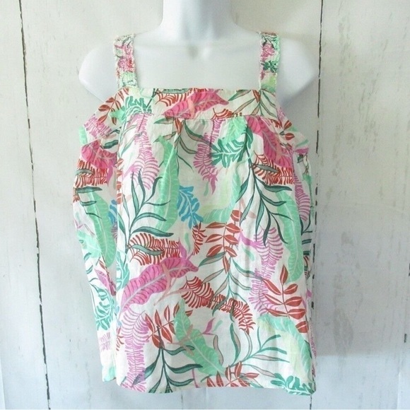 NWT/ Cynthia Rowley Linen Tank Floral Smocked Tropical Hawaiian - Picture 1 of 6
